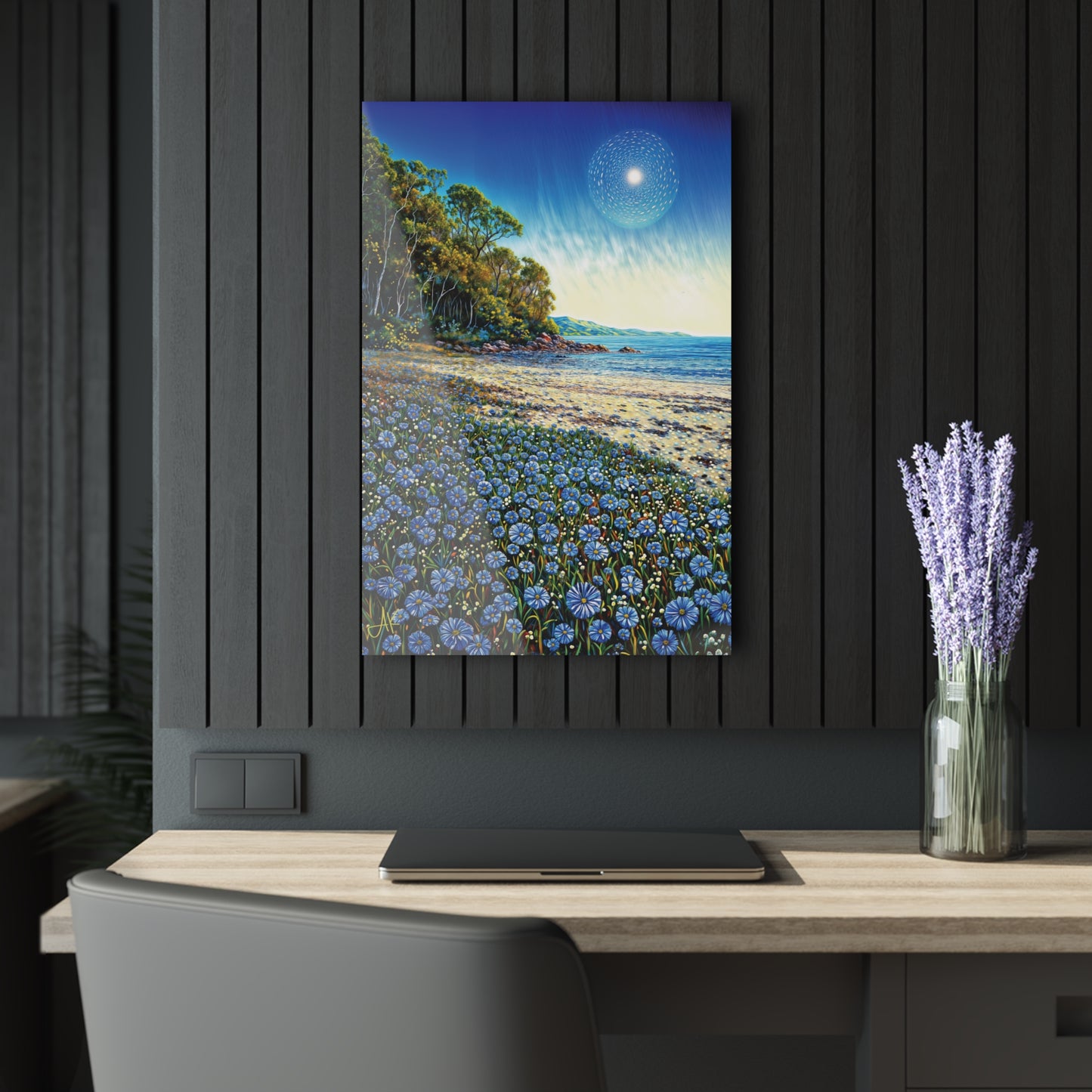 "Azure Petals on Silver Shore", Fine Art Acrylic Wall Prints (French Cleat Hanging)