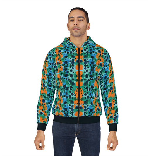 "Midnight Coral", Unisex Wearable Art Zip Hoodie