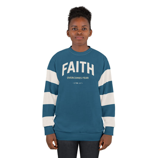 "Faith Overcomes Fear", Unisex Sweatshirt (Dark Cerulean Blue)
