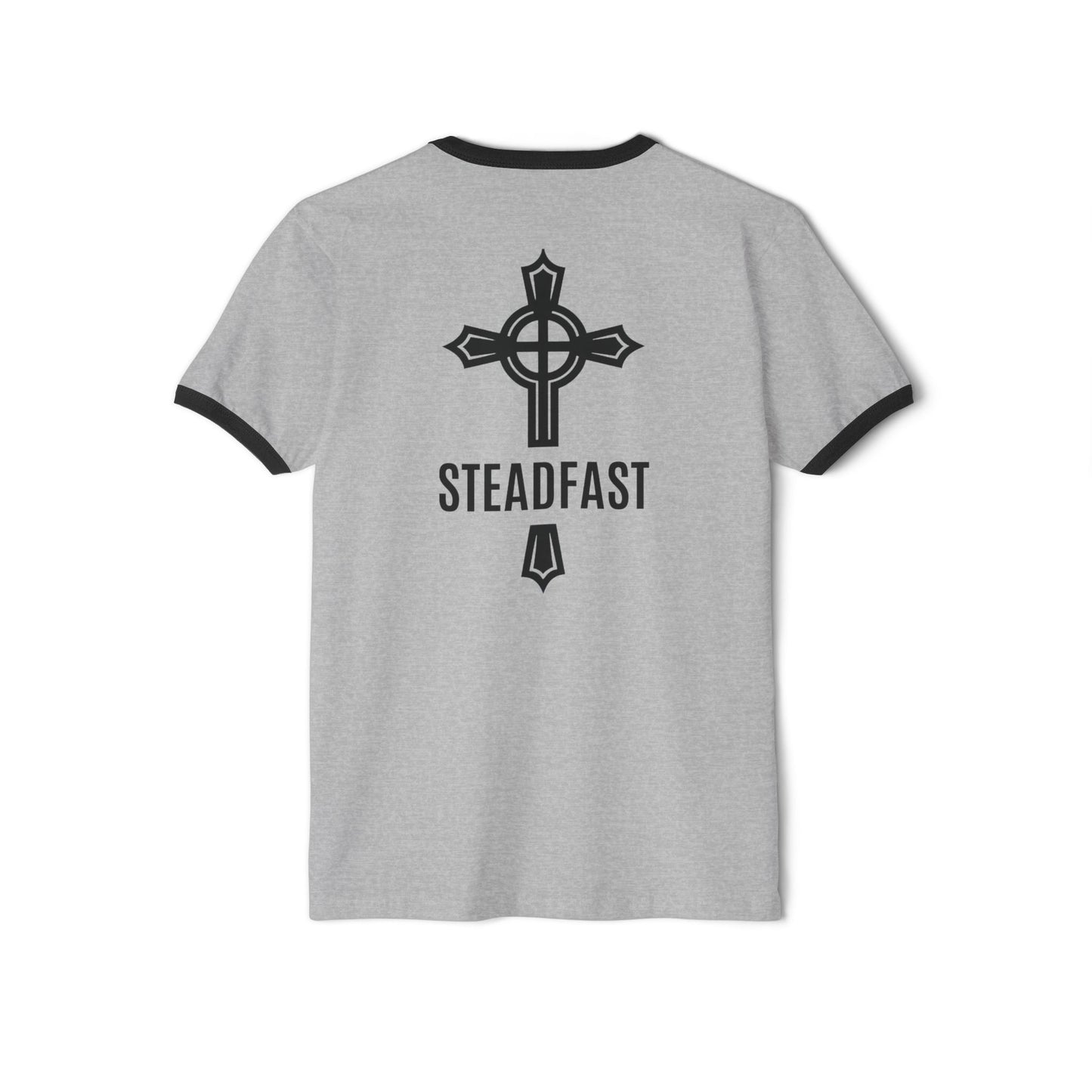 "Steadfast Cross", Unisex Cotton Ringer T-Shirt