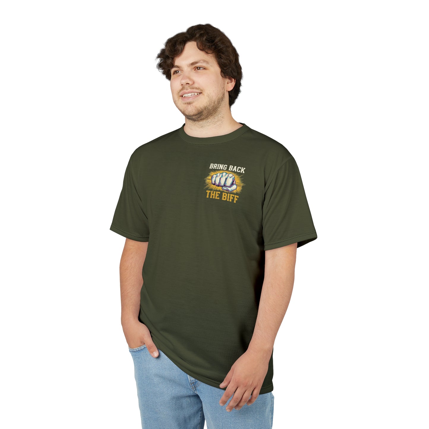 "Bring Back The Biff", Unisex T-shirt (Dark Olive Green)