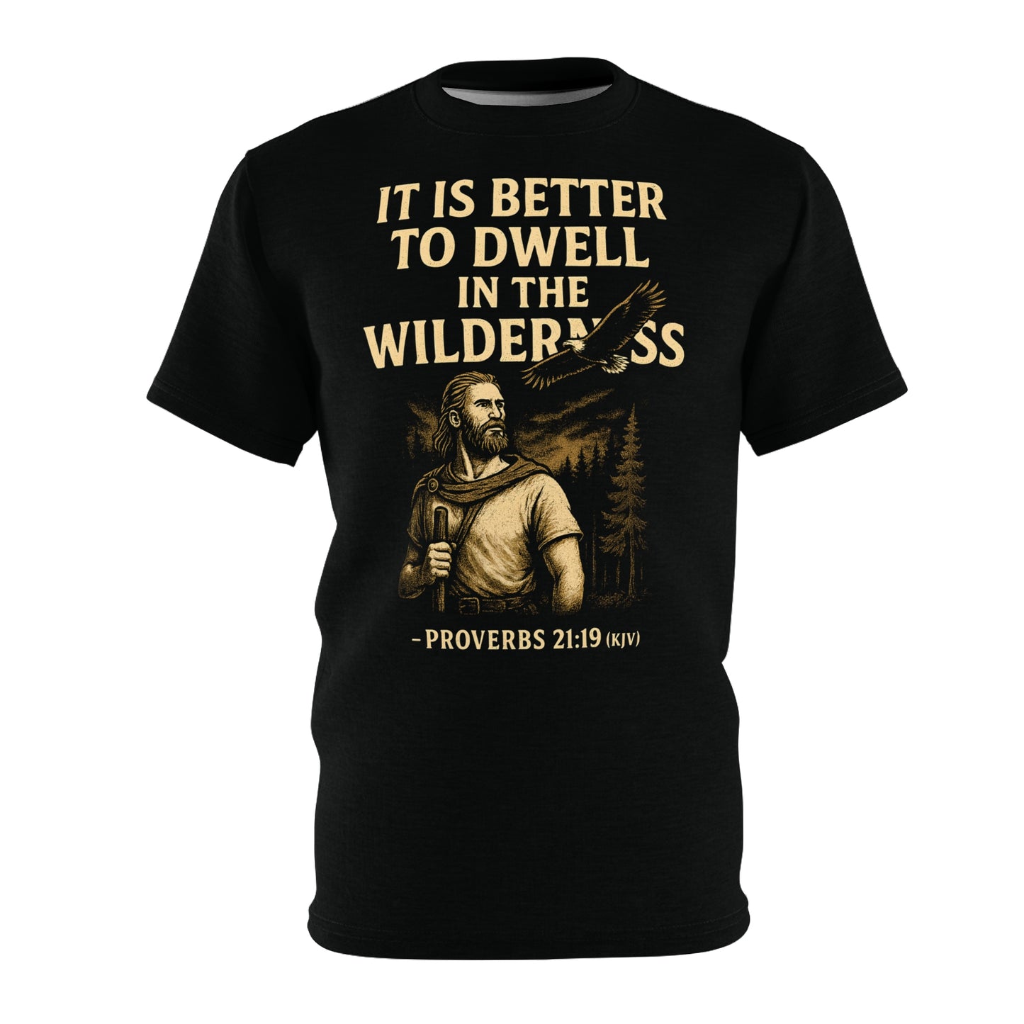 "Proverbs 21:19 (KJV)", Wearable Art Unisex T-shirt (Peatshadow Black)