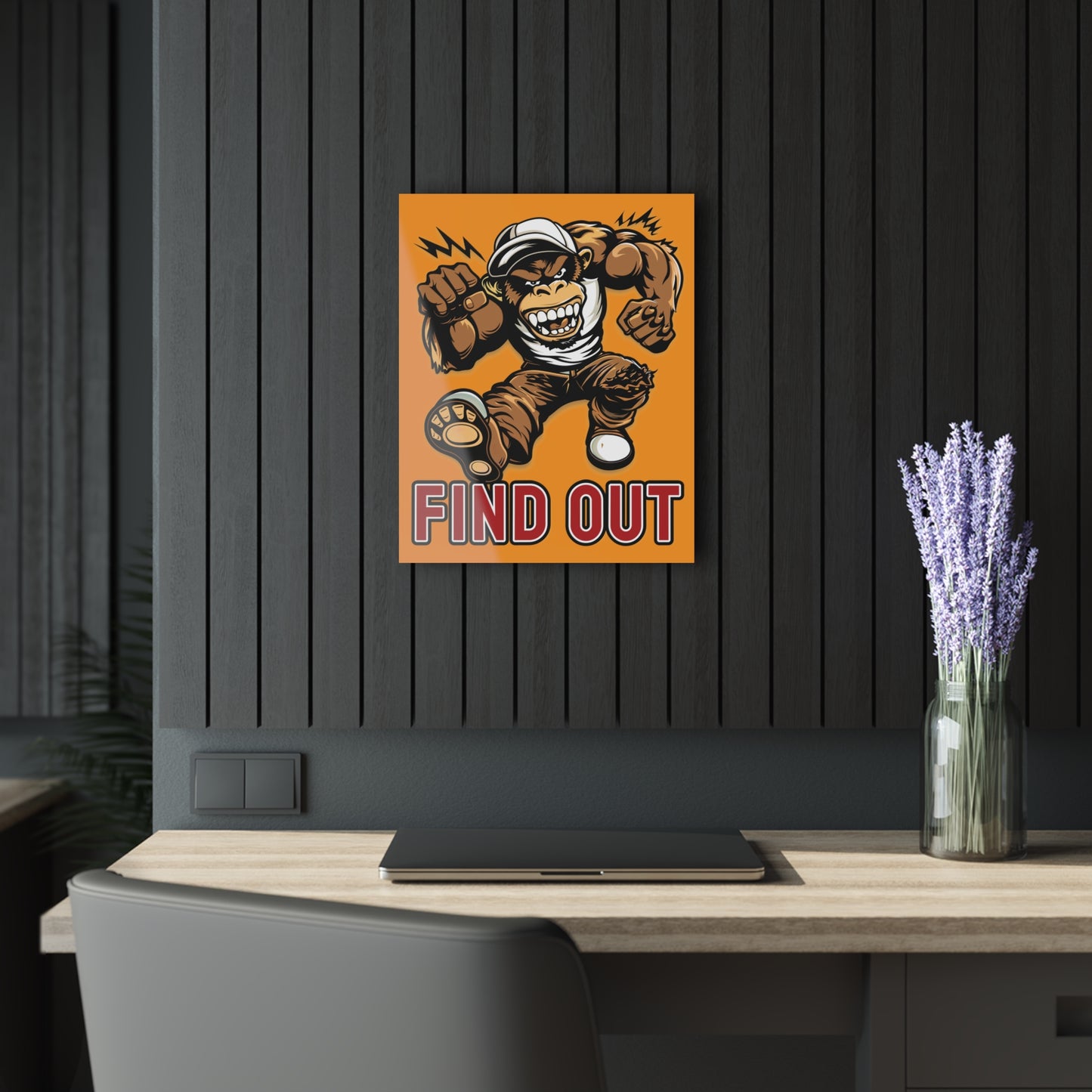 "Find Out", Acrylic Wall Prints (French Cleat Hanging) (Goldfish Orange)