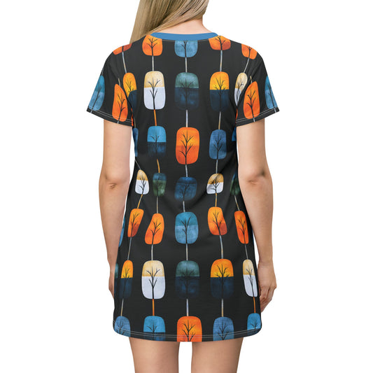 "Skyroot Grove", T-Shirt Dress (Cerulean Ember Collar)