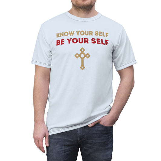 "Know Your Self", Unisex T-shirt (Pilgrim Blue)