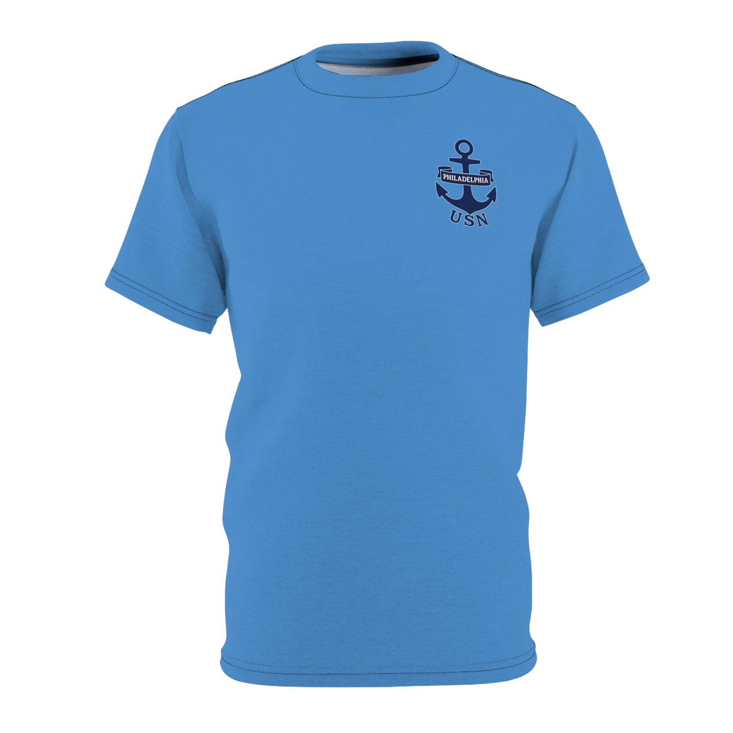 "USN Anchor", Unisex T-shirt (Pop Cyan-Atlantic Blue)