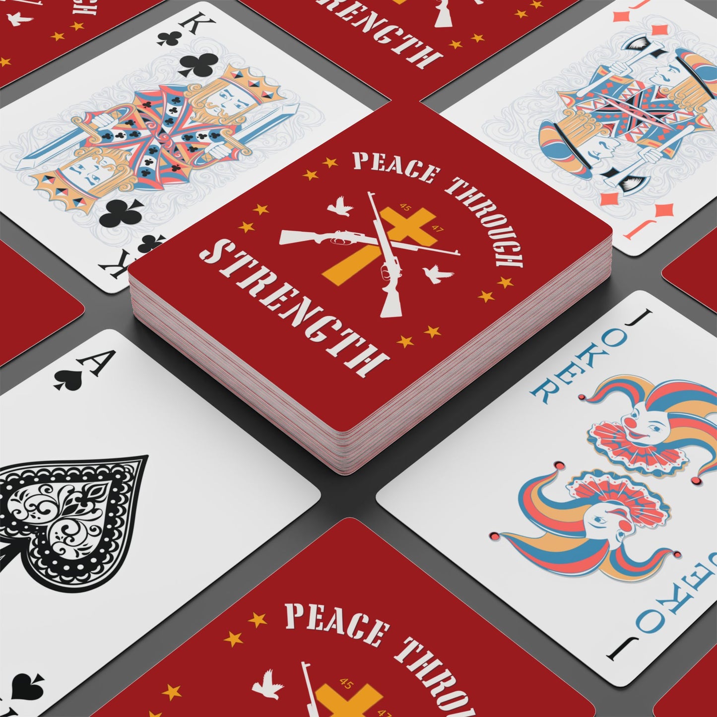 "Peace Through Strength" #01, Political Playing Cards (Blood Red)