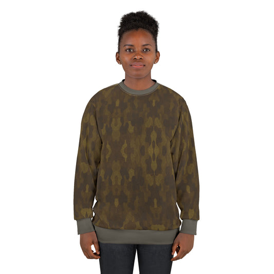 "Swamp Recon Camouflage", Unisex Sweatshirt (Mistroot Grey Cuffs and Collar)