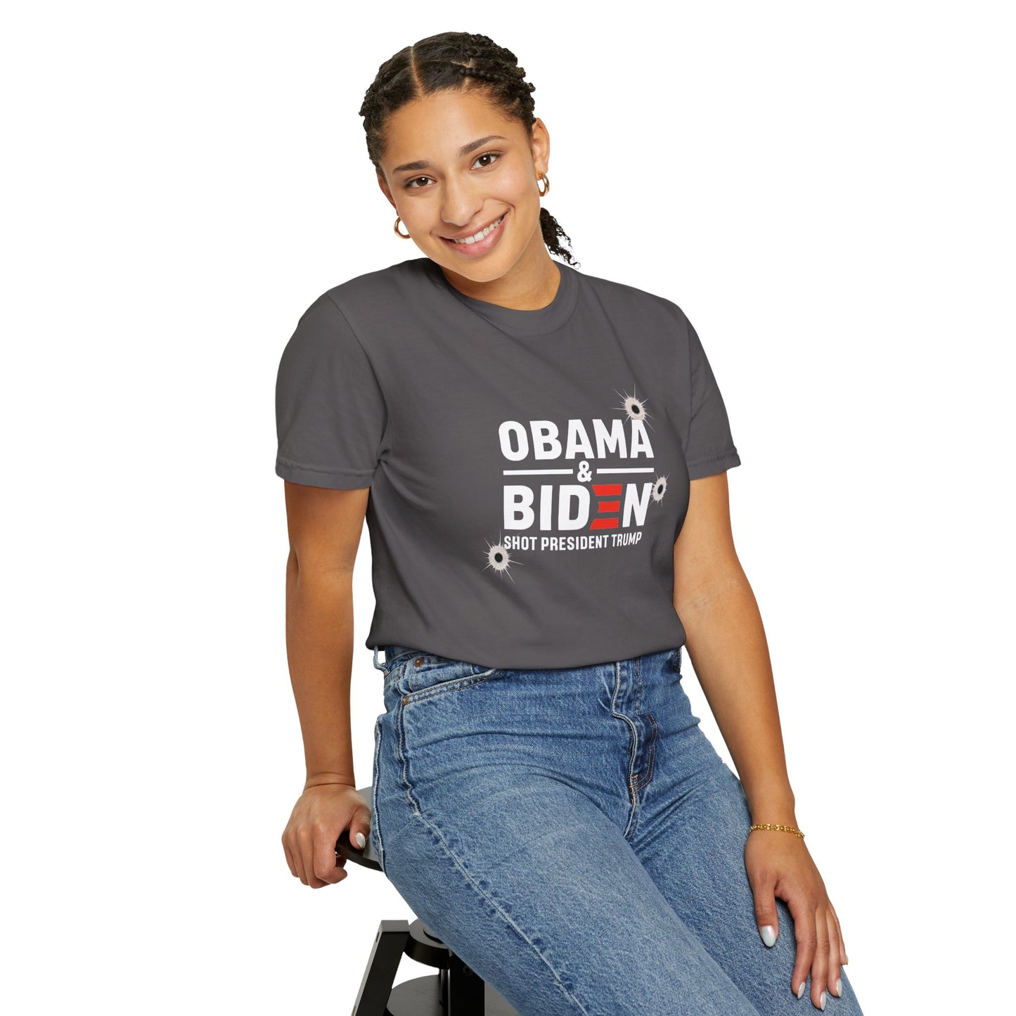 "Obama & Biden Shot President Trump", Unisex Black T-shirt