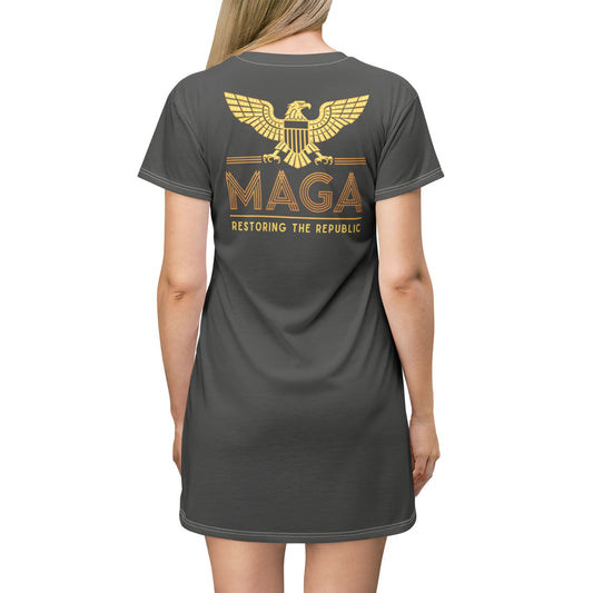 "MAGA - Restoring the Republic", T-Shirt Dress (Panzer Grey)