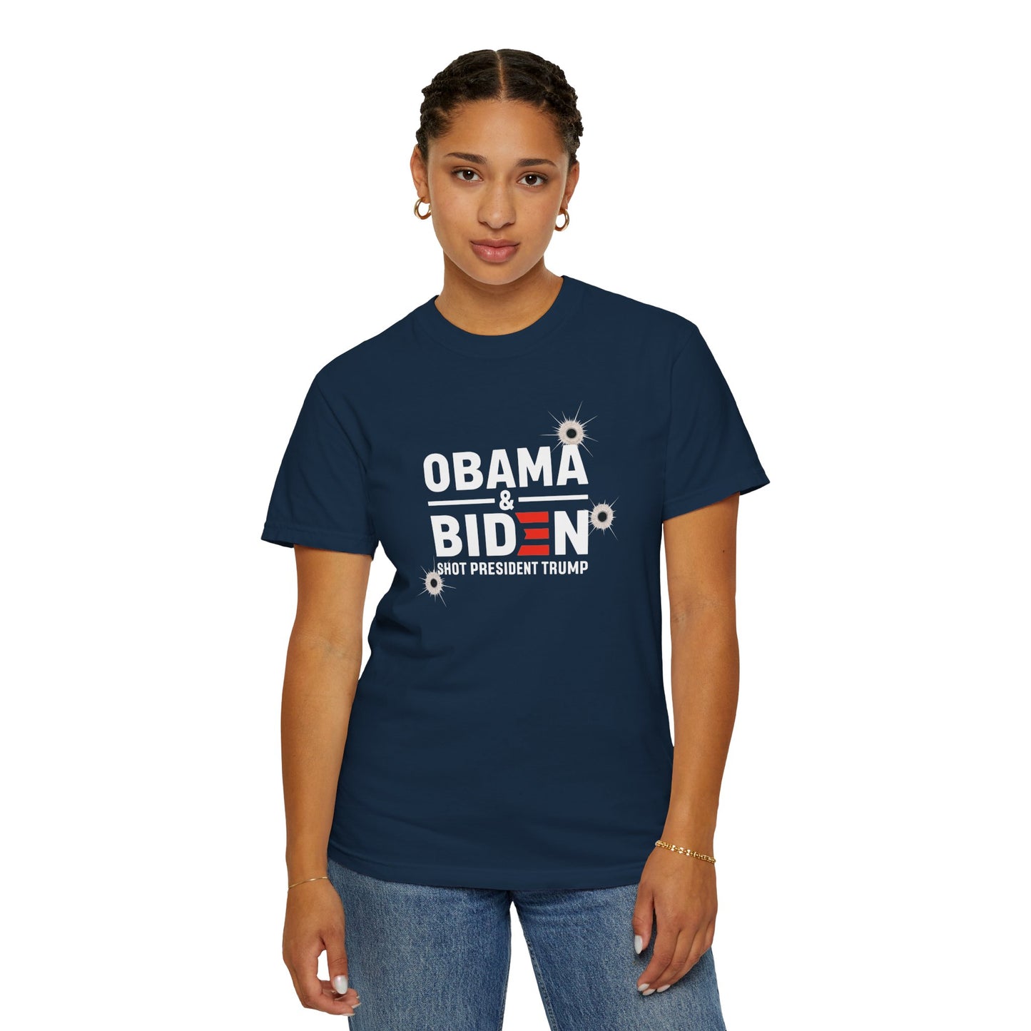 "Obama & Biden Shot President Trump", Unisex Black T-shirt