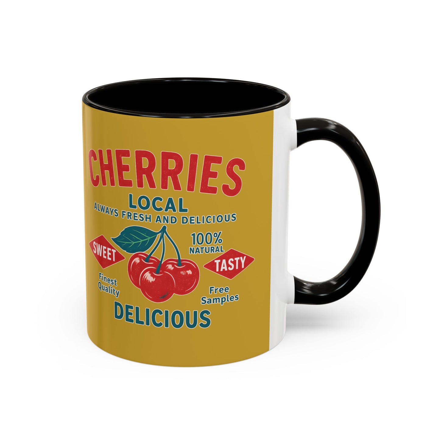 "Delicious Cherries", Colorful Mugs (11oz, 15oz) (Forgelight Gold)