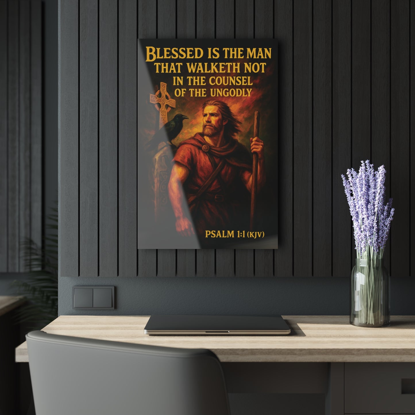 "Psalm 1:1 (KJV)", Acrylic Wall Prints (French Cleat Hanging) (Peatshadow Black)