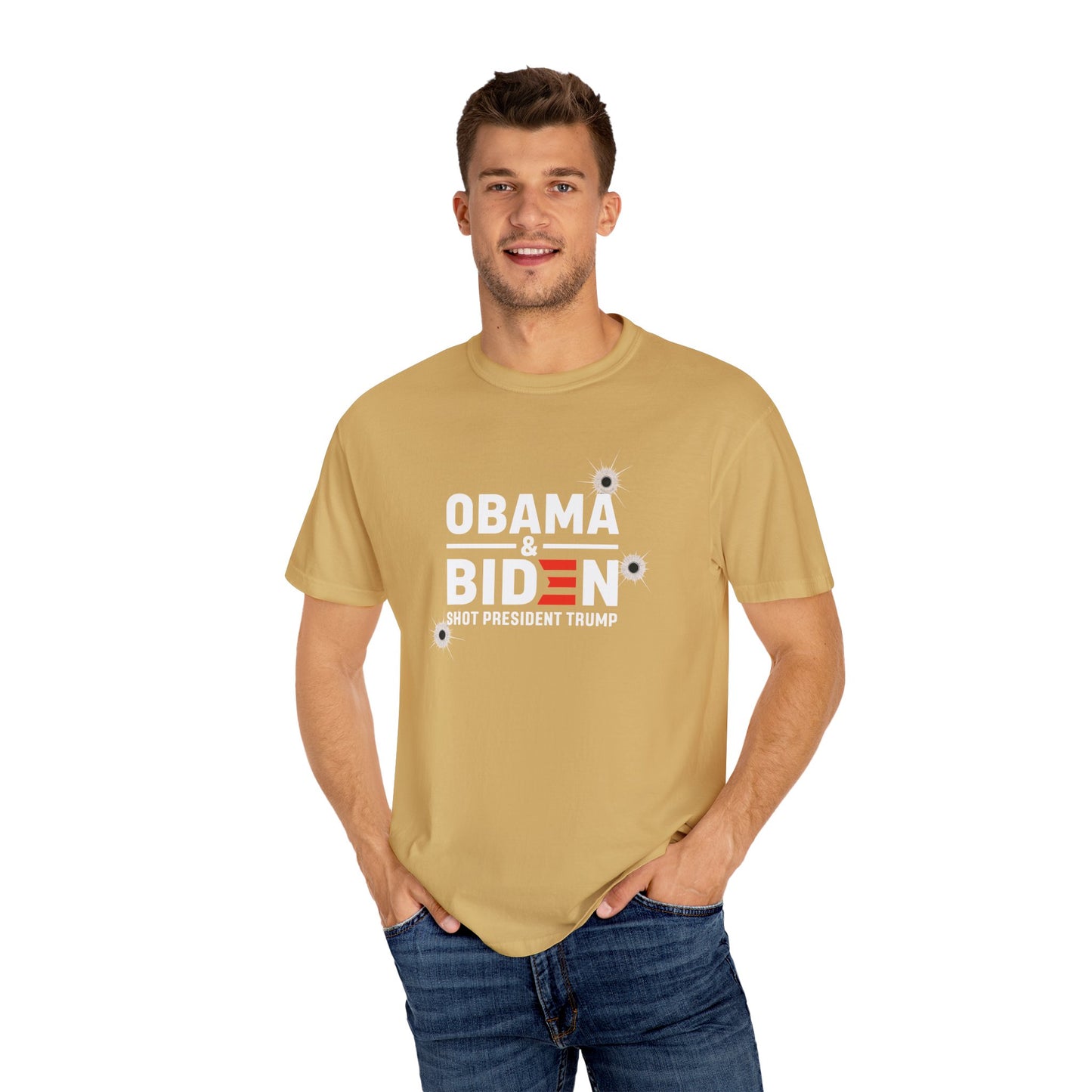 "Obama & Biden Shot President Trump", Unisex Black T-shirt