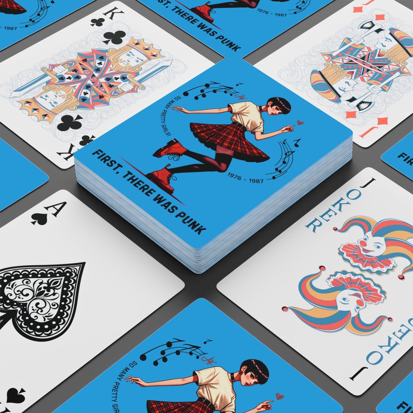 "First, there was Punk" Retro Playing Cards (Bright Sky Blue)