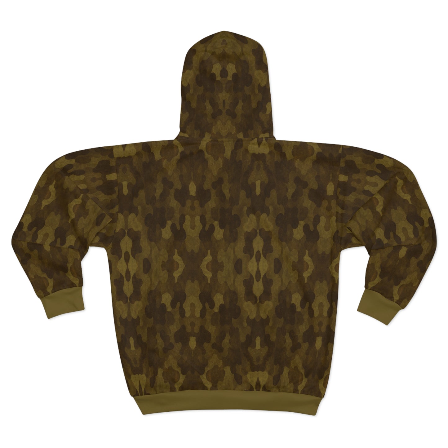"Swamp Recon Camouflage", Unisex Wearable Art Zip Hoodie (Bogbrush Olive Cuffs and Waist)