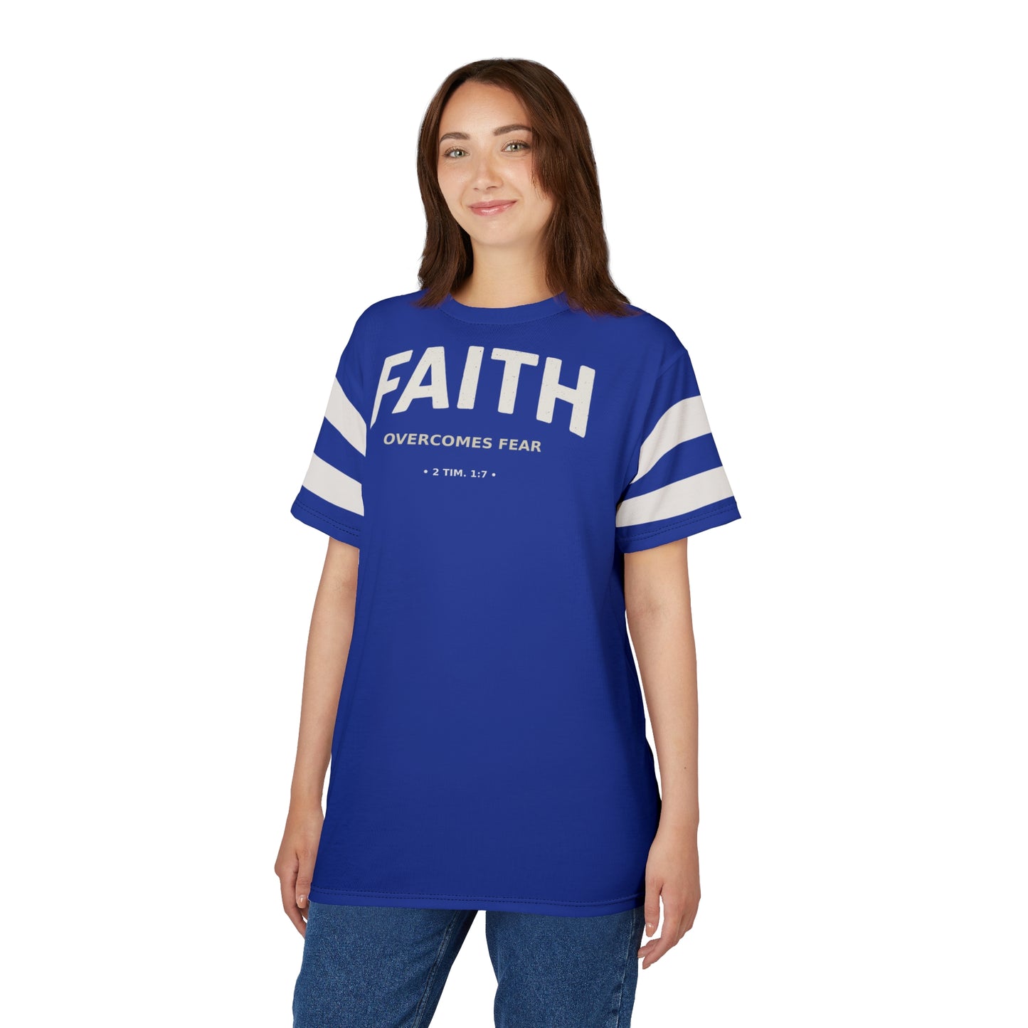 "Faith Overcomes Fear", Unisex Tee (Patriot Blue)