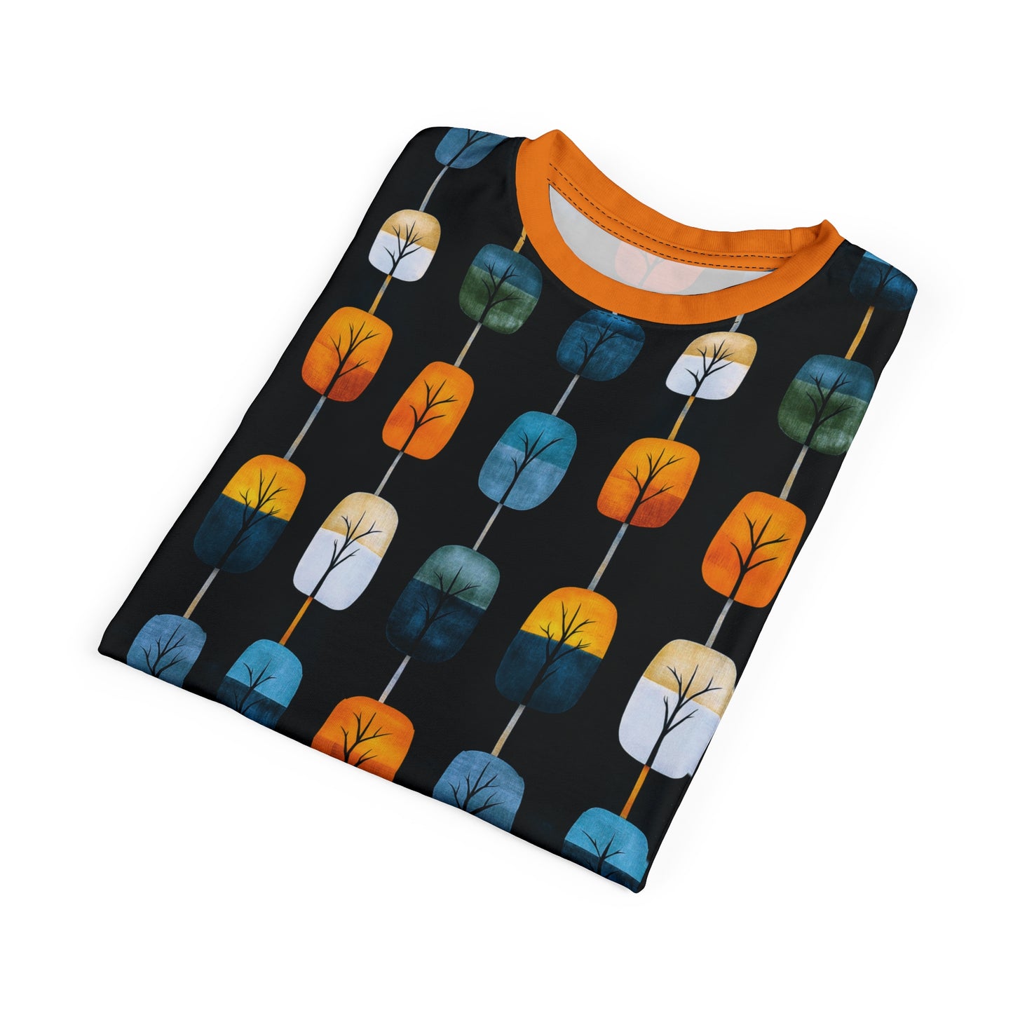"Skyroot Grove", Unisex Tee (Bold Orange Collar)