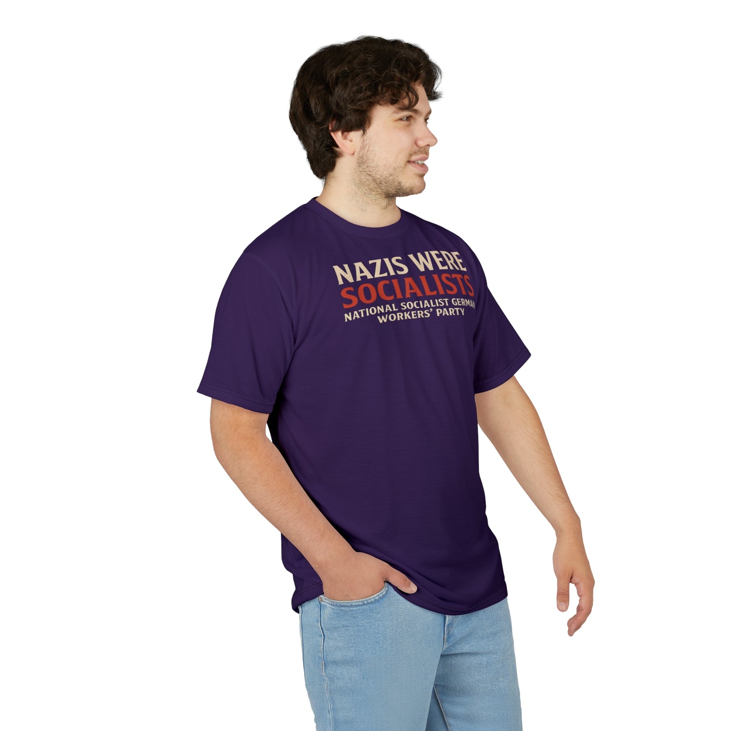 "Nazis were Socialists", Unisex T-shirt (Russian Violet)
