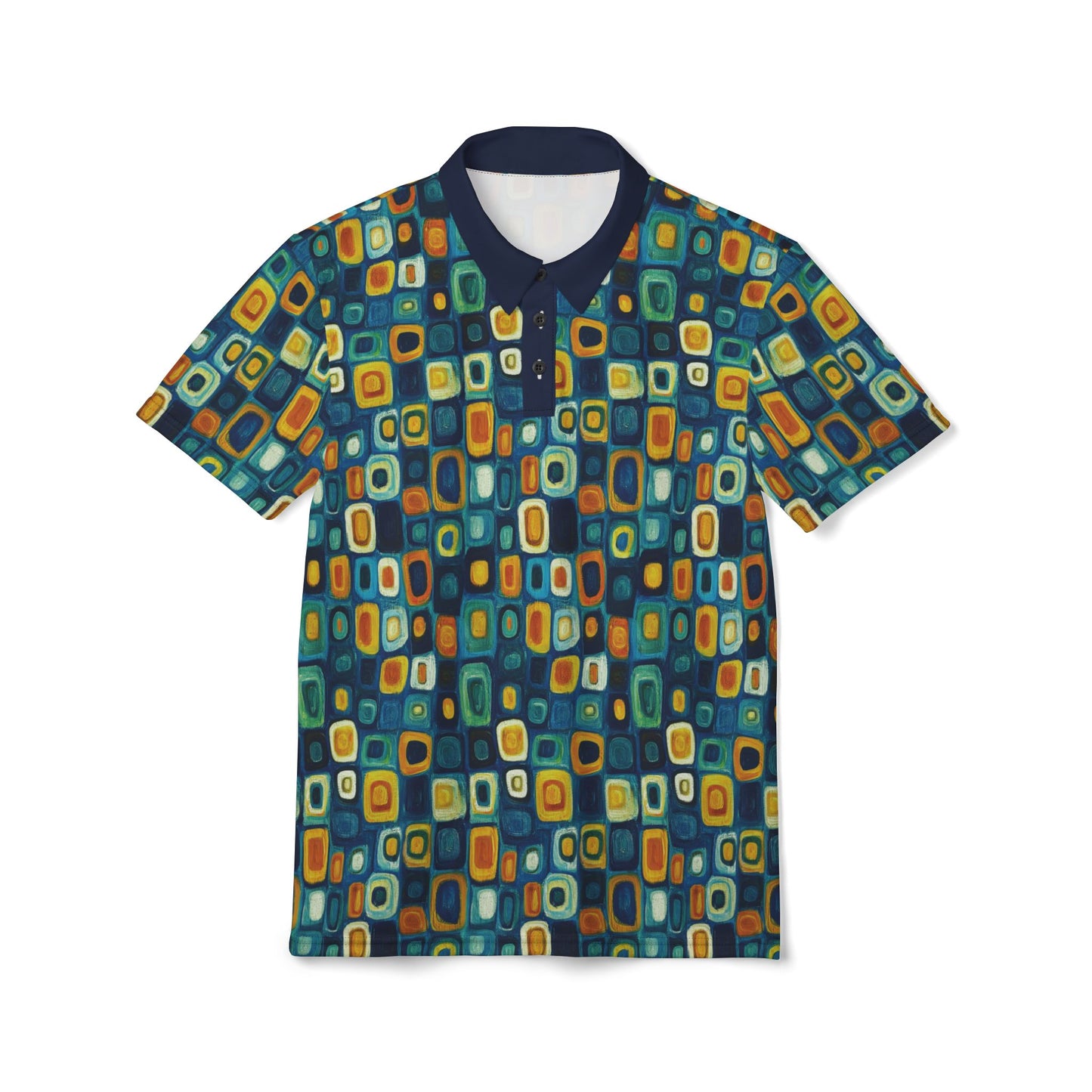 "Soul Mosaic", Unisex Polo Shirt (Dark Blue Collar)