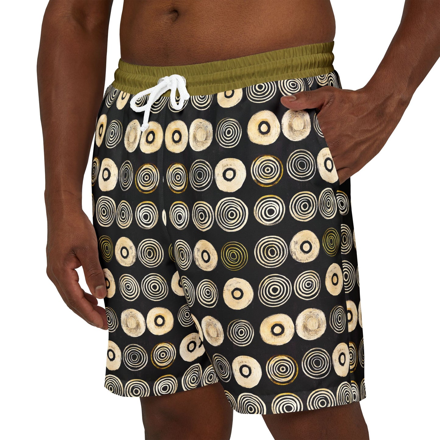 "Punk Polka", Swim Shorts (Soft Fig Green Waistband)