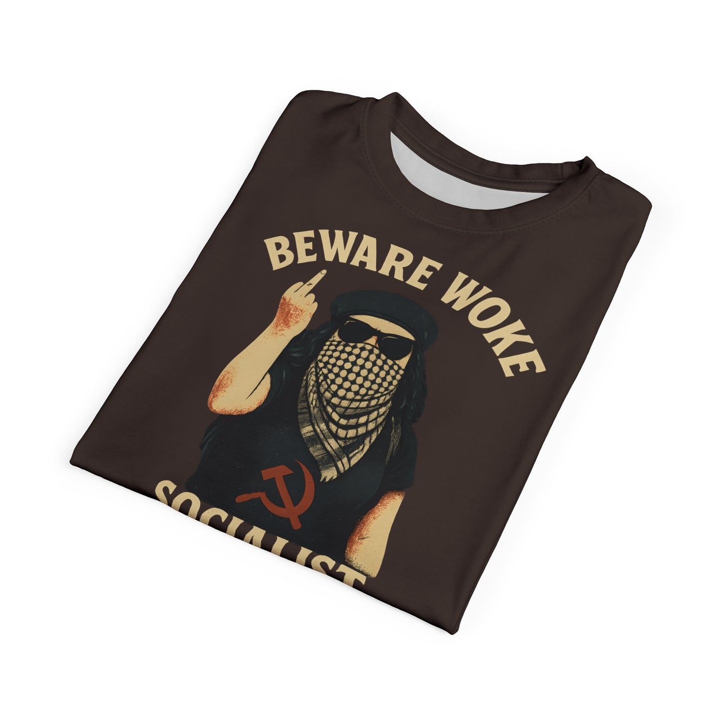 "Beware Woke - Voltaire", Wearable Art Unisex T-shirt (Skilandis Brown)