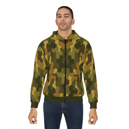"SASR inspired Day-Ops Camouflage" Style 01, Unisex Wearable Art Zip Hoodie (SASR Green Coffs & Waist)