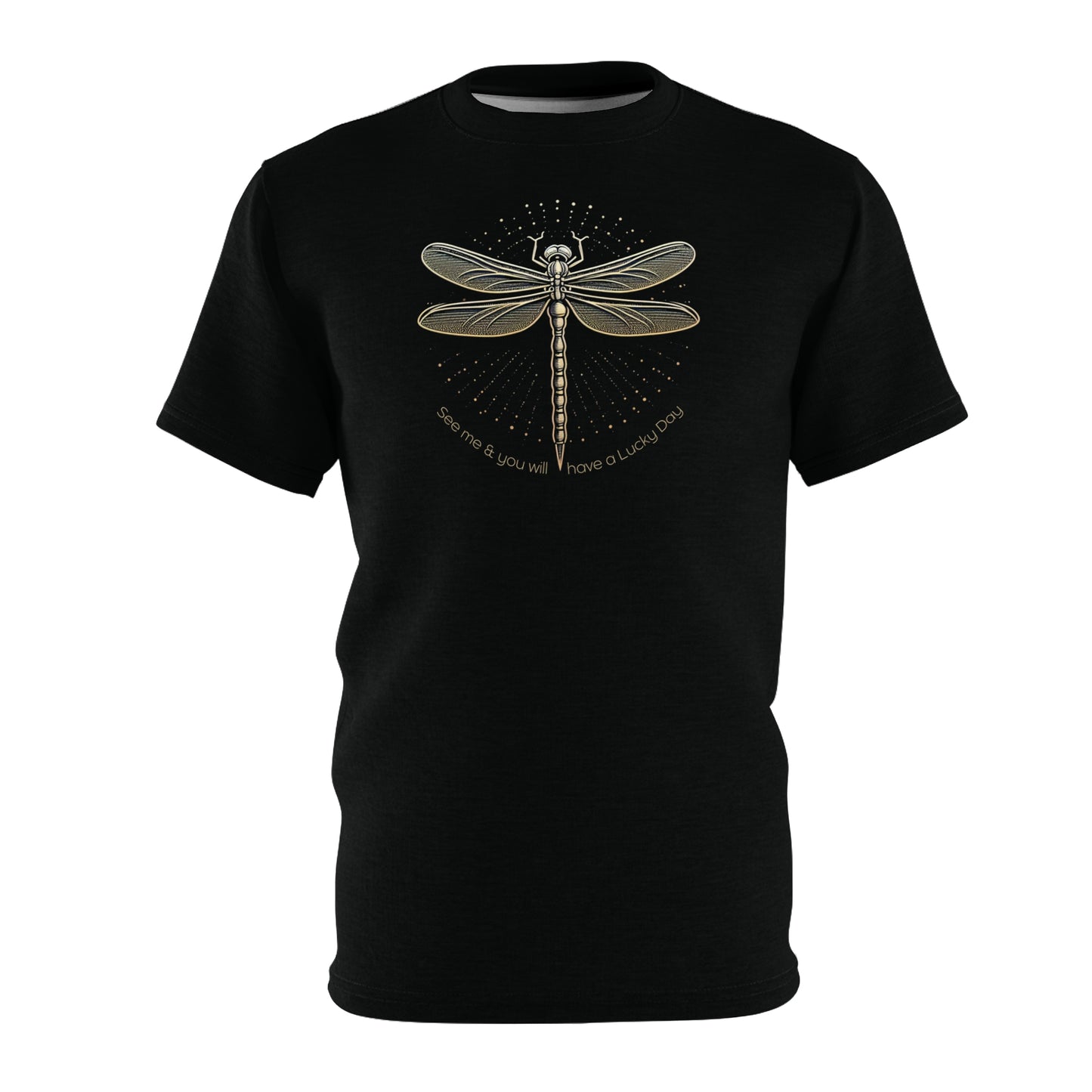 "Lucky Day Dragonfly", Wearable Fine Art Unisex T-shirt (Peatshadow Black)