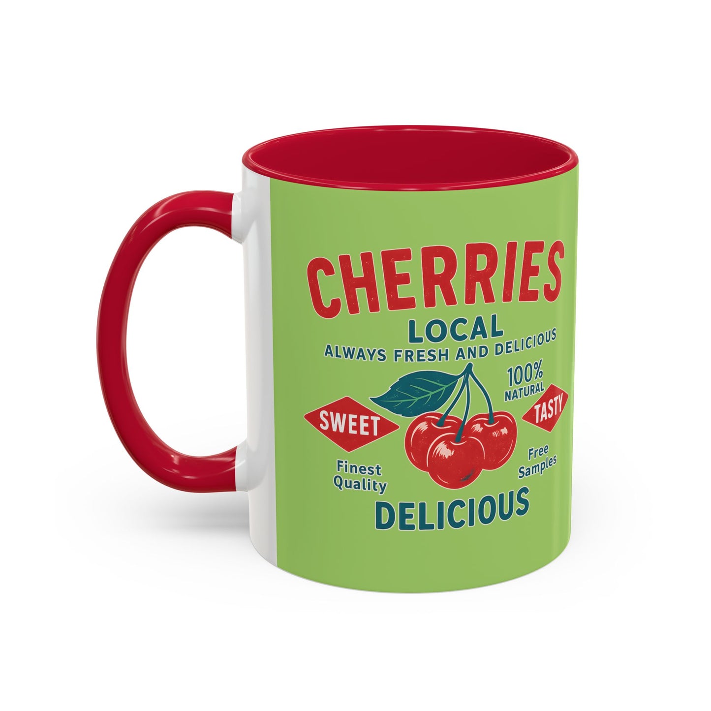 "Delicious Cherries", Colorful Mugs (11oz, 15oz) (Orchard Lime)