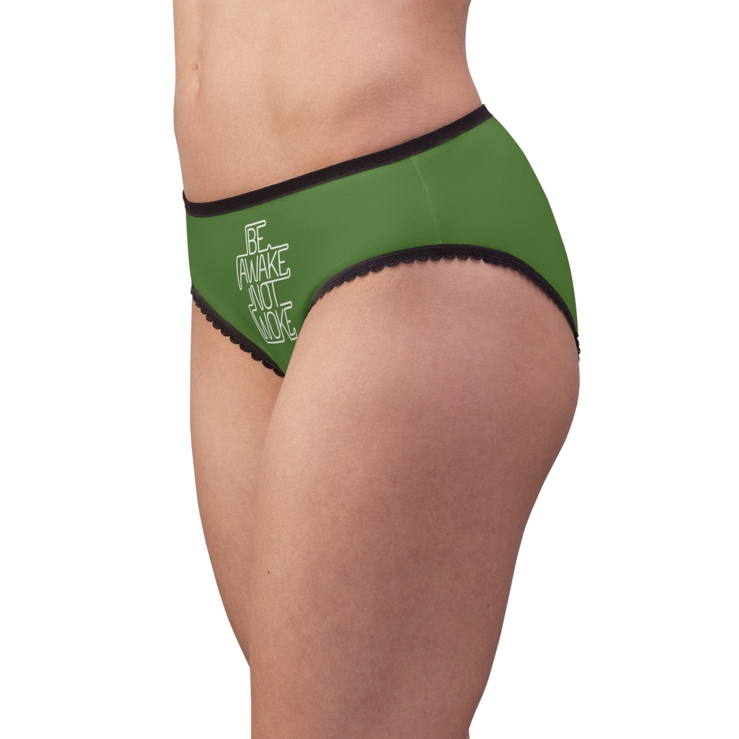 "Be Awake Not Woke" #1, Women's Briefs (Avocado Green)