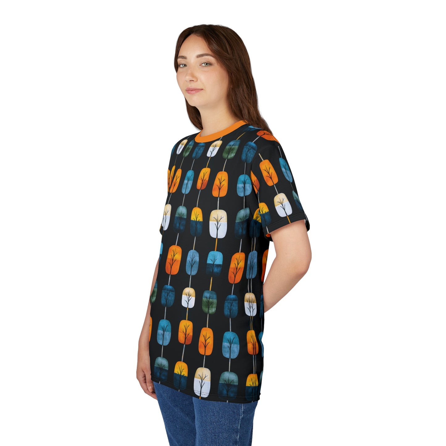"Skyroot Grove", Unisex Tee (Bold Orange Collar)