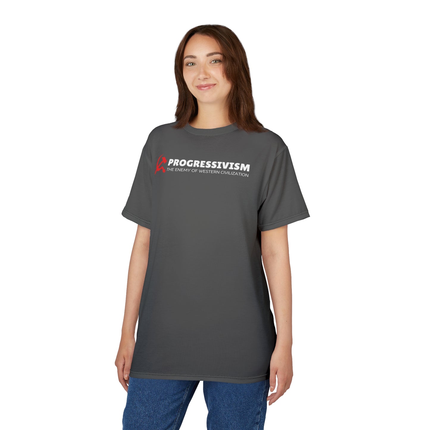 "Progressivism - Enemy of Western Civilization", Unisex Tee (Panzer Grey)