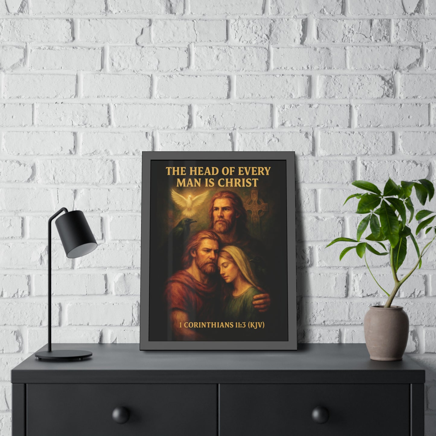 "1 Corinthians 11:3 (KJV)", Framed Paper Poster (Shadow Black)