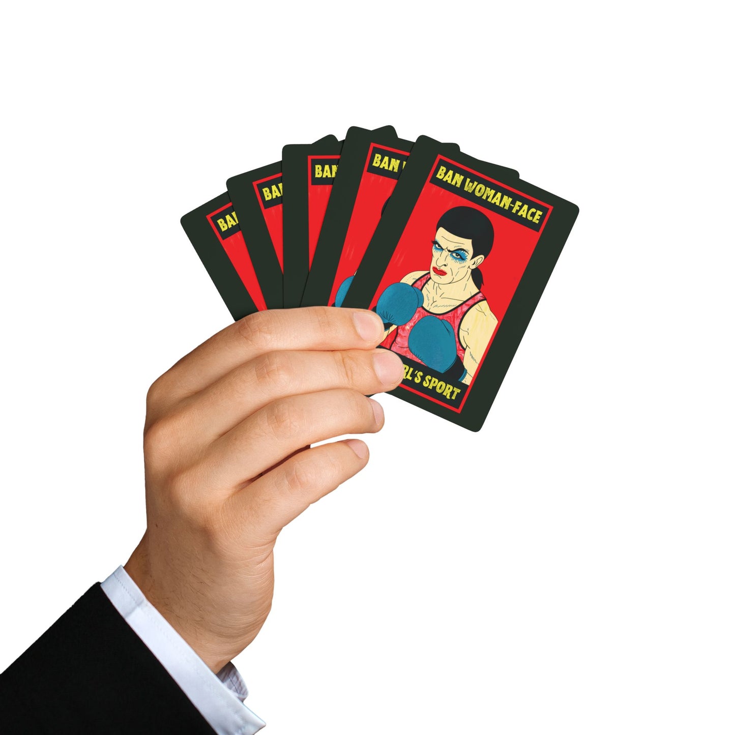 "Ban Woman-Face from Girl's Sport", Cultural Playing Cards (Blackstone Green)