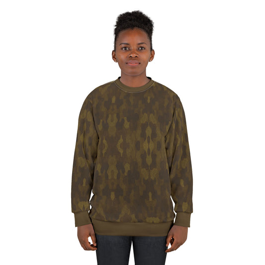 "Swamp Recon Camouflage", Unisex Sweatshirt (Cattail Bronze Cuffs and Collar)