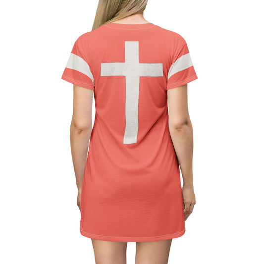 "Faith Overcomes Fear", T-Shirt Dress (Salmon Pink)