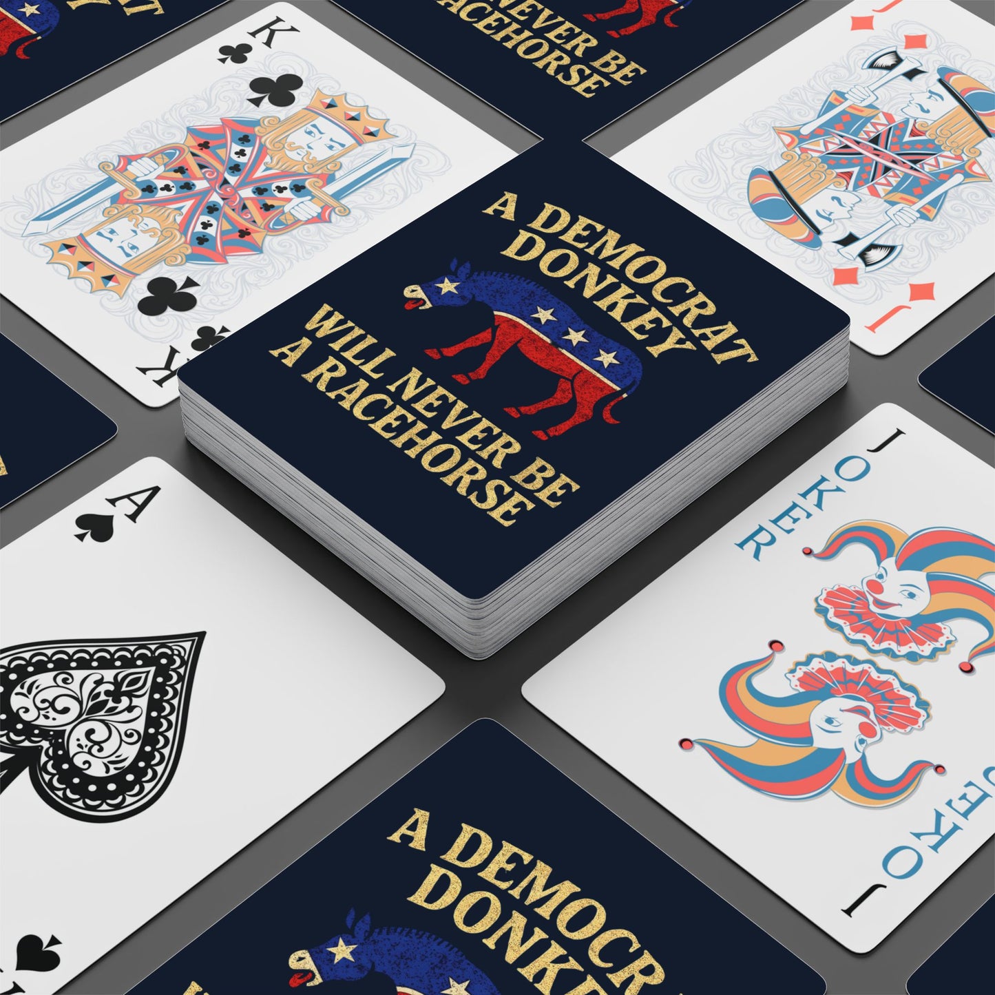 "A Democrat Donkey", Political Playing Cards (Dark Cambridge Blue)