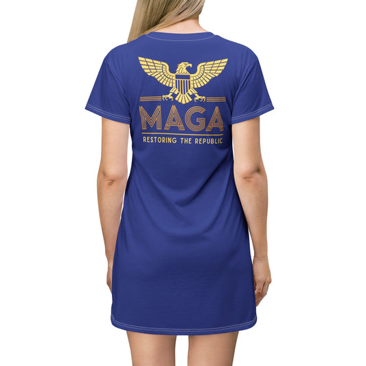 "MAGA - Restoring the Republic", T-Shirt Dress (Patriot Blue)