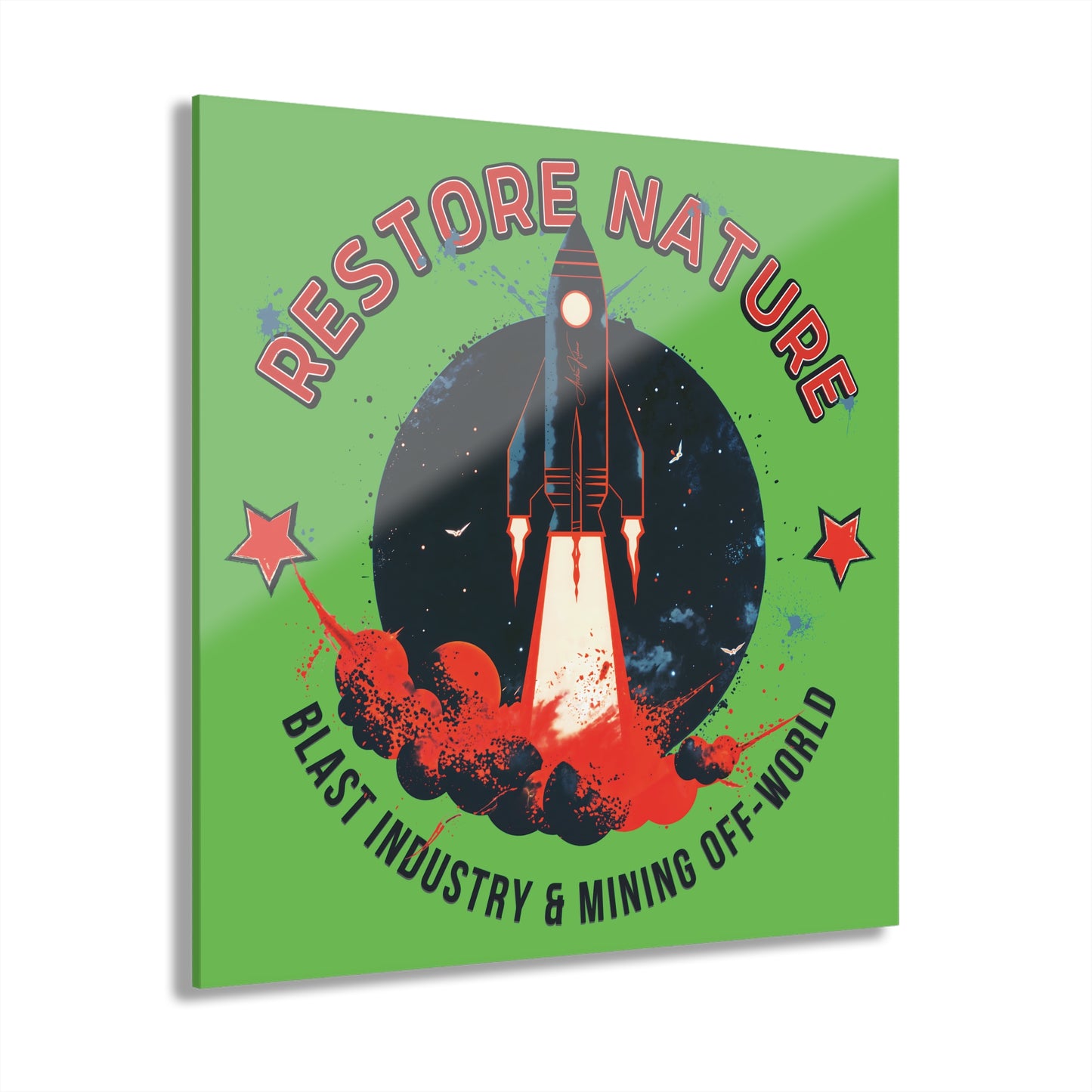 "Restore Nature", Acrylic Wall Prints (French Cleat Hanging) (Neon Green)