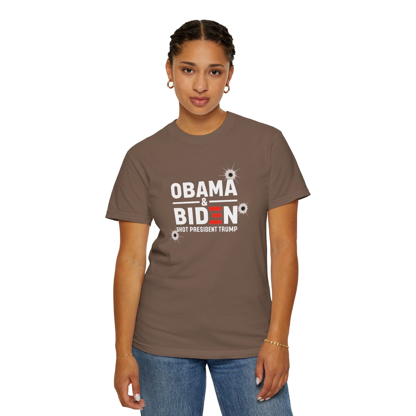 "Obama & Biden Shot President Trump", Unisex Black T-shirt