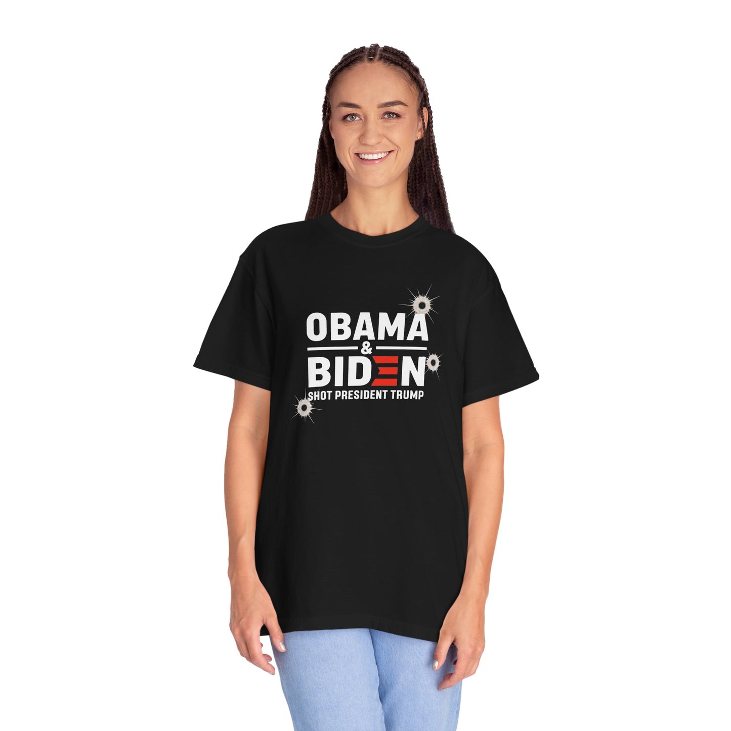 "Obama & Biden Shot President Trump", Unisex Black T-shirt