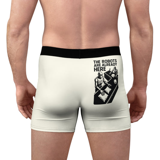 "The Robots Are Already Here", Men's Boxer Briefs (Ivory White)