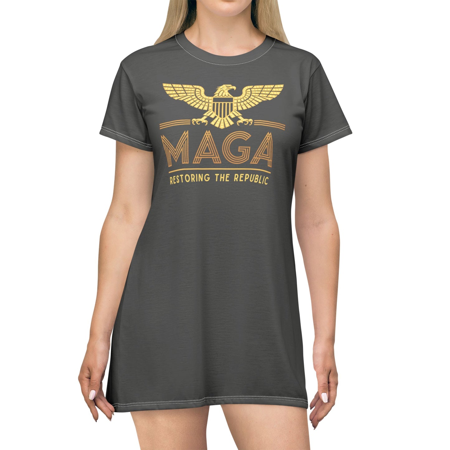 "MAGA - Restoring the Republic", T-Shirt Dress (Panzer Grey)