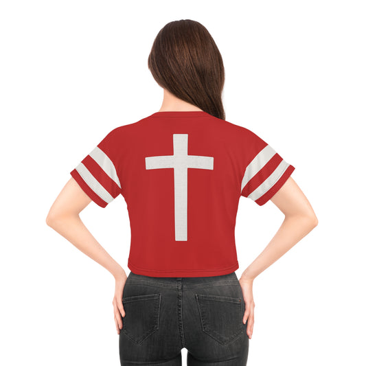 "Faith Overcomes Fear", Crop Tee (Light Cherry Red)