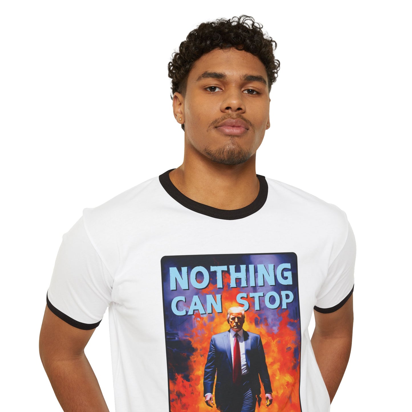 "Nothing Can Stop Trump", Unisex Cotton Ringer T-Shirt