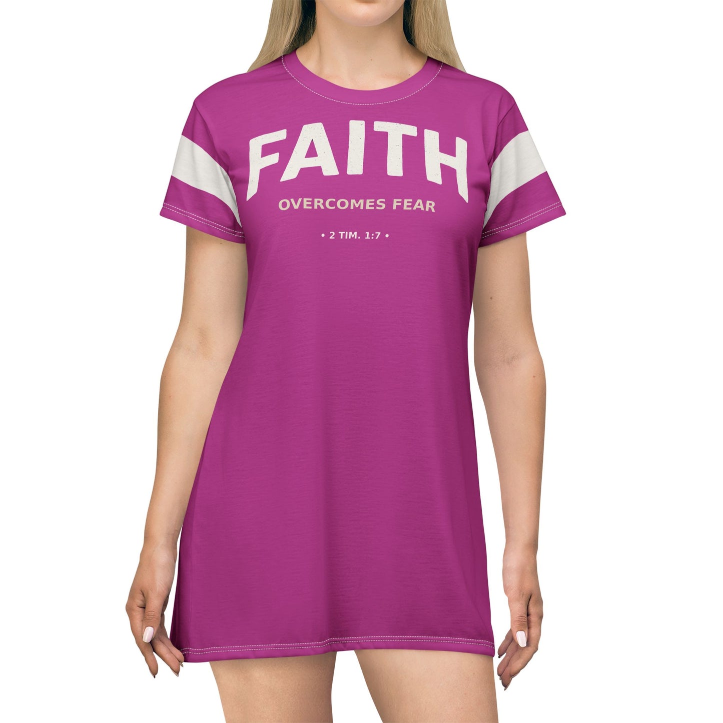 "Faith Overcomes Fear", T-Shirt Dress (Prairie Foxglove Pink)