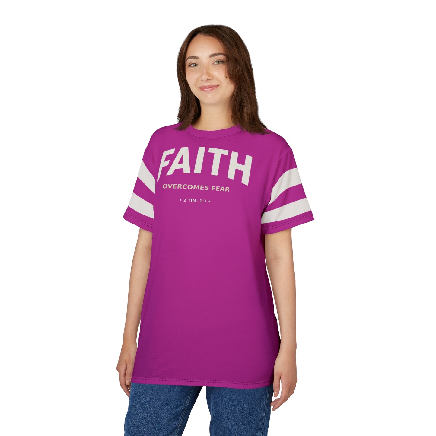 "Faith Overcomes Fear", Unisex Tee (Prairie Foxglove Pink)