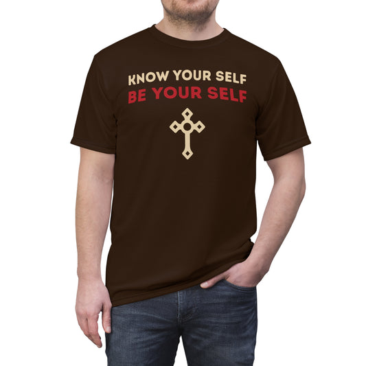 "Know Your Self", Unisex T-shirt (Zinnwaldite Brown)