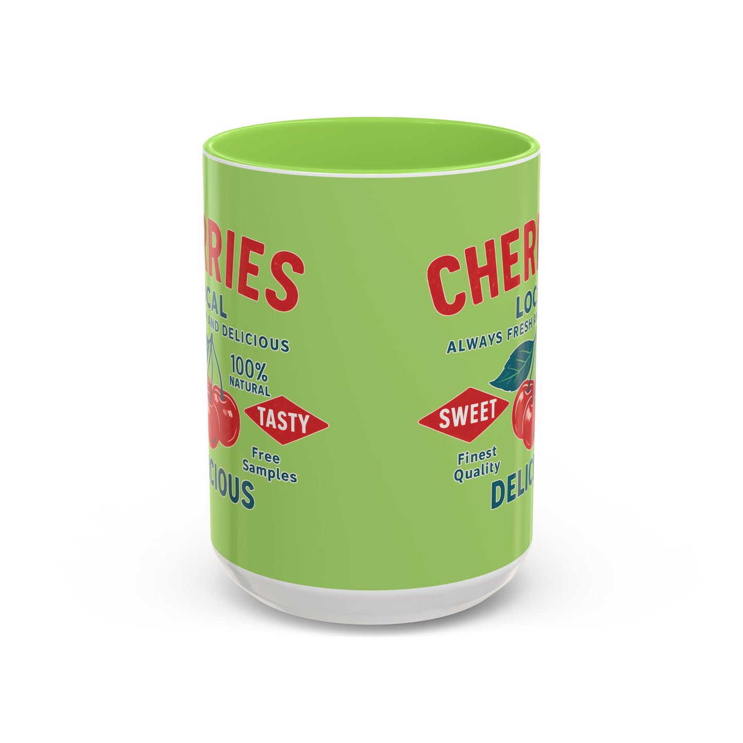"Delicious Cherries", Colorful Mugs (11oz, 15oz) (Orchard Lime)