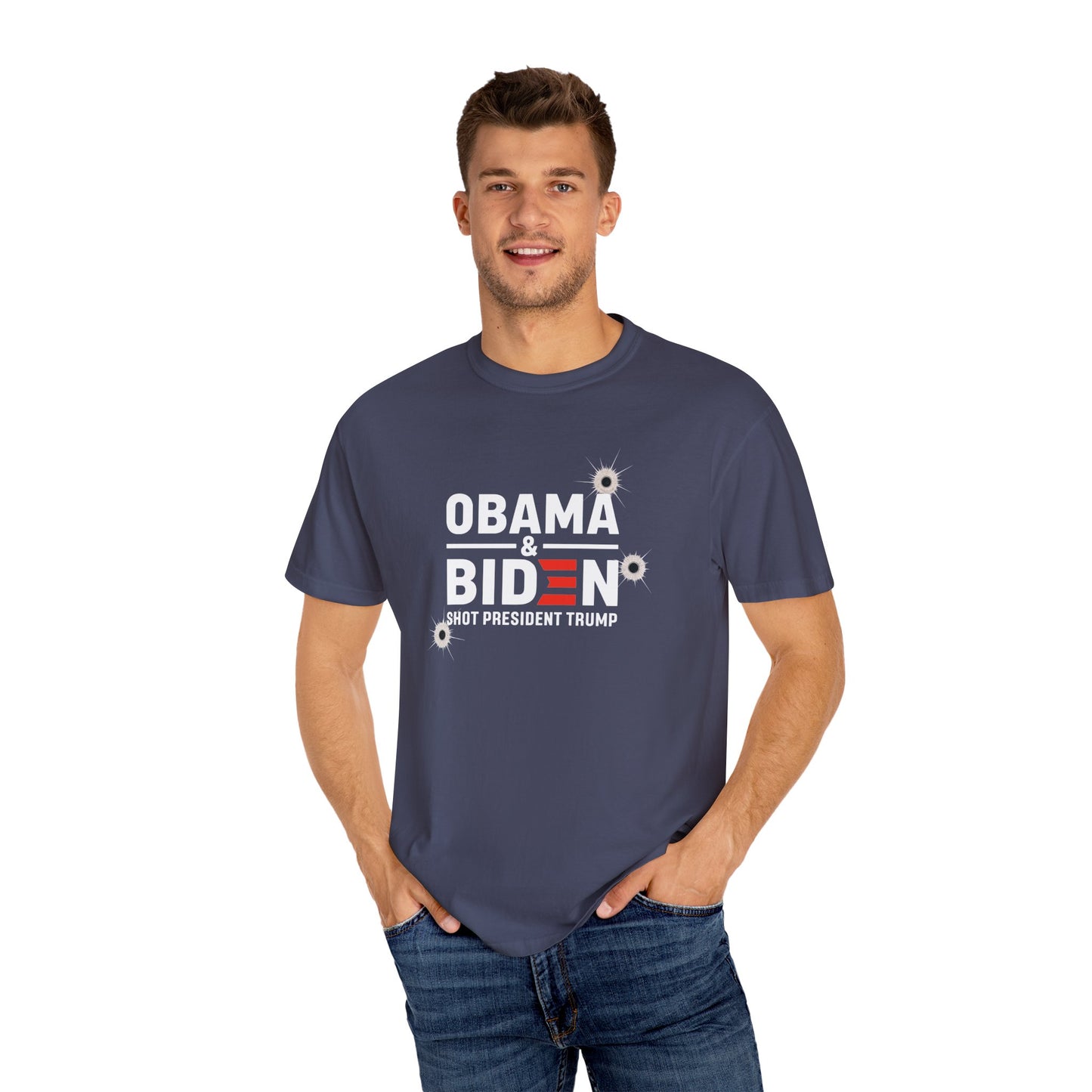 "Obama & Biden Shot President Trump", Unisex Black T-shirt